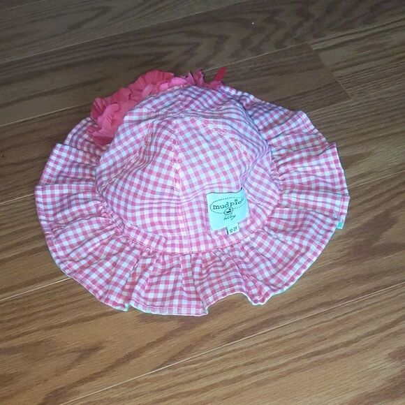 Mud Pie pink green gingham flower sunhat Sz 12m-2T - Picture 7 of 7